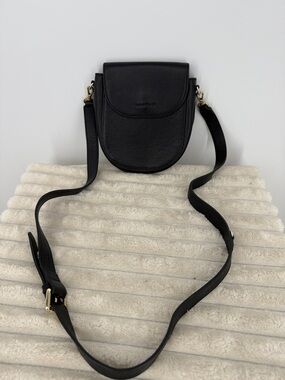 Bandolier “Shay” Black Leather Crossbody Bag gold hardware